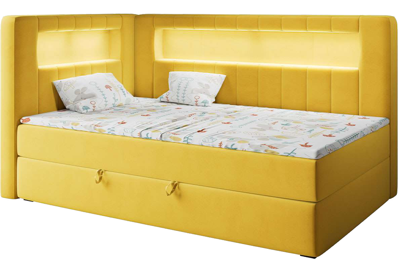 Łóżko młodzieżowe JUNIOR GOLD 3 90x200 - H3 - żółty, welwet - strona lewa