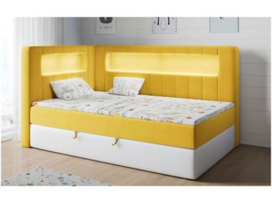 Łóżko młodzieżowe JUNIOR GOLD 3 90x200 - H3 - żółty, biały, welwet, ekoskóra - strona lewa
