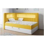 Łóżko młodzieżowe JUNIOR GOLD 3 90x200 - H3 - żółty, biały, welwet, ekoskóra - strona lewa