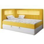 Łóżko młodzieżowe JUNIOR GOLD 3 90x200 - H3 - żółty, biały, welwet, ekoskóra - strona lewa