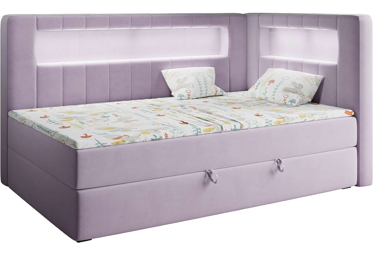 Łóżko młodzieżowe JUNIOR GOLD 3 90x200 - H3 - fioletowy, welwet - strona prawa