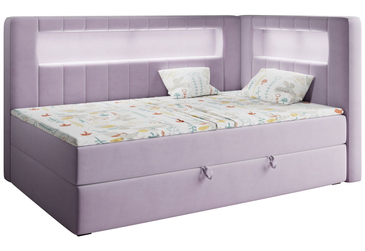 Łóżko młodzieżowe JUNIOR GOLD 3 90x200 - H3 - fioletowy, welwet - strona prawa
