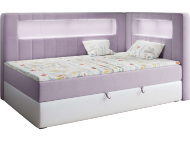 Łóżko młodzieżowe JUNIOR GOLD 3 90x200 - H3 - fioletowy, biały, welwet, ekoskóra - strona prawa