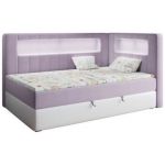 Łóżko młodzieżowe JUNIOR GOLD 3 90x200 - H3 - fioletowy, biały, welwet, ekoskóra - strona prawa
