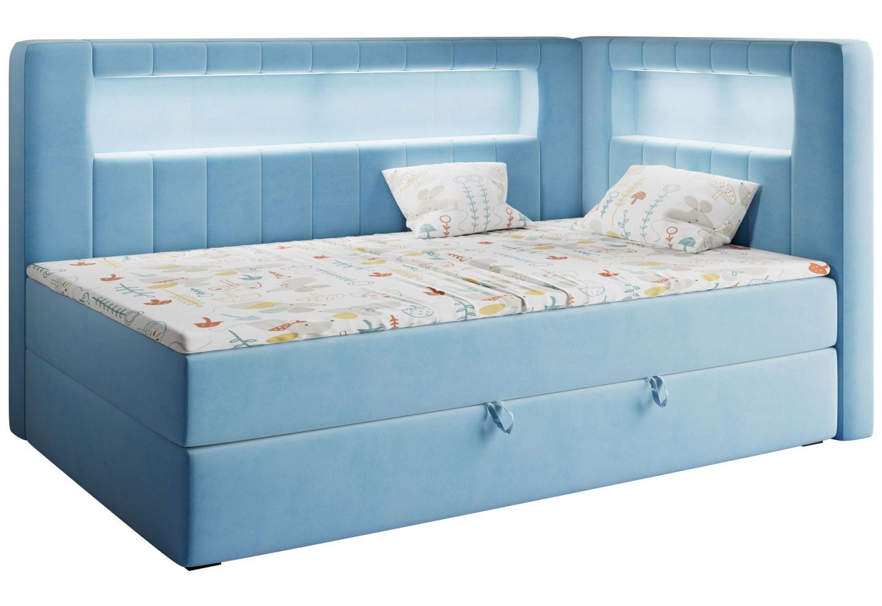 Łóżko młodzieżowe JUNIOR GOLD 3 90x200 - H3 - niebieski, welwet - strona prawa