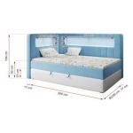 Łóżko młodzieżowe JUNIOR GOLD 3 90x200 - H3 - niebieski, biały, welwet, ekoskóra - strona prawa