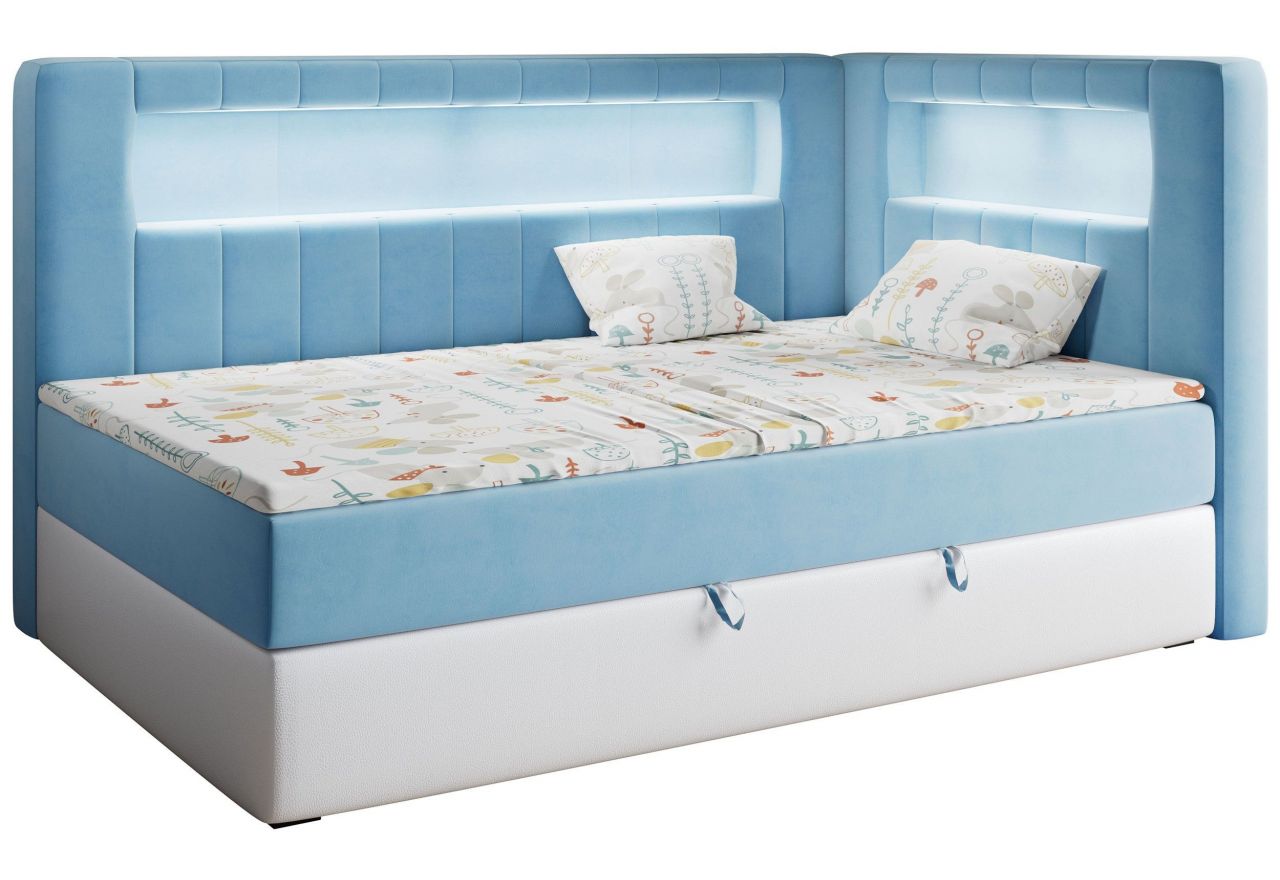 Łóżko młodzieżowe JUNIOR GOLD 3 90x200 - H3 - niebieski, biały, welwet, ekoskóra - strona prawa