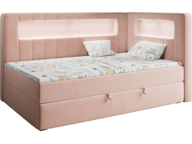 Łóżko młodzieżowe JUNIOR GOLD 3 90x200 - H3 - różowy, welwet - strona prawa