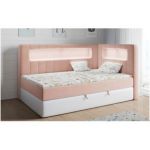 Łóżko młodzieżowe JUNIOR GOLD 3 90x200 - H3 - różowy, biały, welwet, ekoskóra - strona prawa