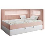 Łóżko młodzieżowe JUNIOR GOLD 3 90x200 - H3 - różowy, biały, welwet, ekoskóra - strona prawa