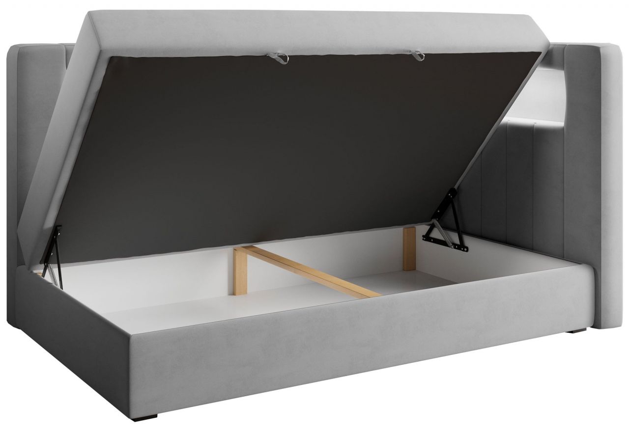 Łóżko młodzieżowe JUNIOR GOLD 3 90x200 - H3 - różowy, biały, welwet, ekoskóra - strona prawa