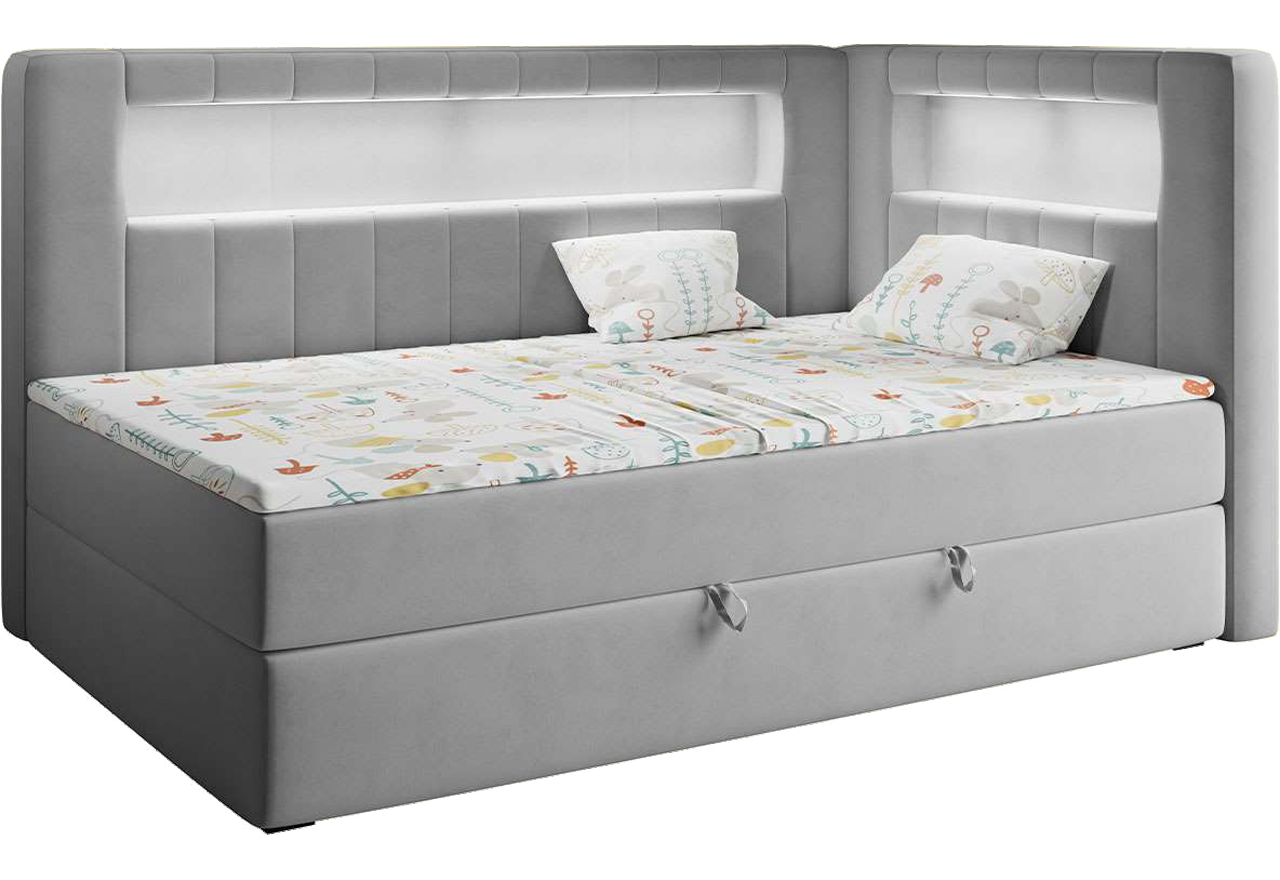 Łóżko młodzieżowe JUNIOR GOLD 3 90x200 - H3 - szary, welwet - strona prawa