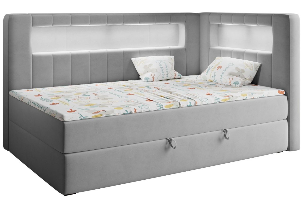 Łóżko młodzieżowe JUNIOR GOLD 3 90x200 - H3 - szary, welwet - strona prawa