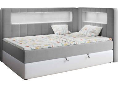 Łóżko młodzieżowe JUNIOR GOLD 3 90x200 - H3 - szary, biały, welwet, ekoskóra - strona prawa