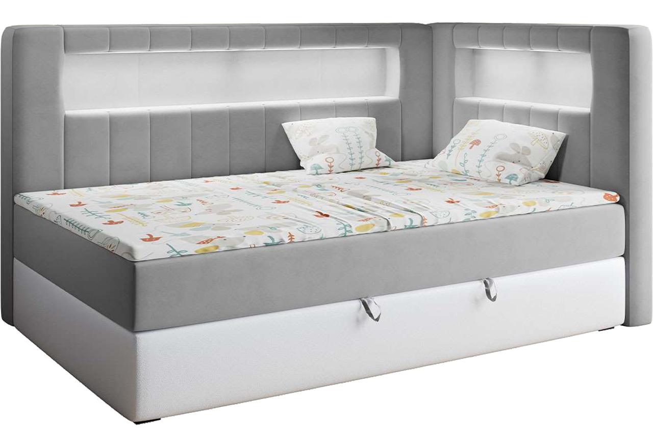 Łóżko młodzieżowe JUNIOR GOLD 3 90x200 - H3 - szary, biały, welwet, ekoskóra - strona prawa