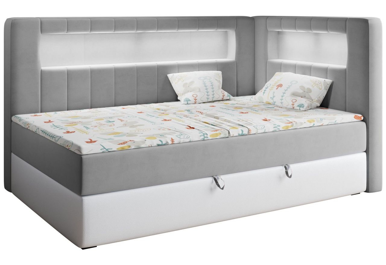 Łóżko młodzieżowe JUNIOR GOLD 3 90x200 - H3 - szary, biały, welwet, ekoskóra - strona prawa