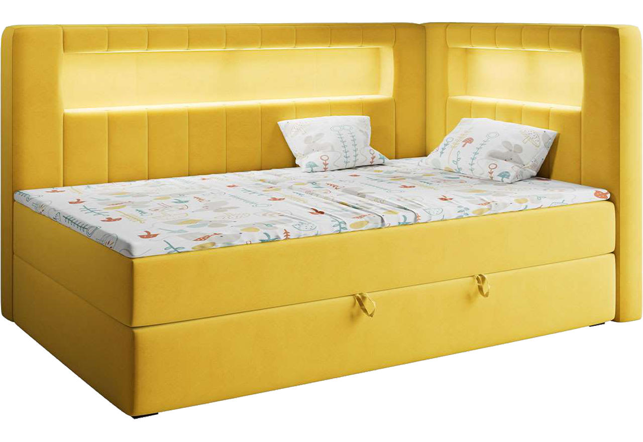 Łóżko młodzieżowe JUNIOR GOLD 3 90x200 - H3 - żółty, welwet - strona prawa