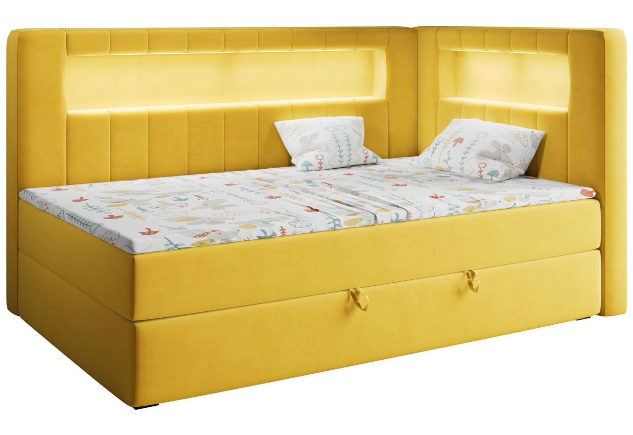 Łóżko młodzieżowe JUNIOR GOLD 3 90x200 - H3 - żółty, welwet - strona prawa