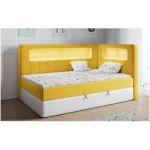 Łóżko młodzieżowe JUNIOR GOLD 3 90x200 - H3 - żółty, biały, welwet, ekoskóra - strona prawa