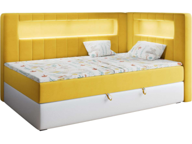 Łóżko młodzieżowe JUNIOR GOLD 3 90x200 - H3 - żółty, biały, welwet, ekoskóra - strona prawa