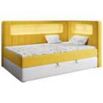 Łóżko młodzieżowe JUNIOR GOLD 3 90x200 - H3 - żółty, biały, welwet, ekoskóra - strona prawa