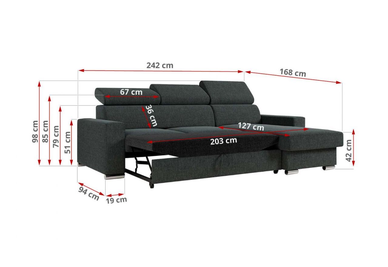 Narożnik FOX L - uniwersalny - ciemnoszary, struktura