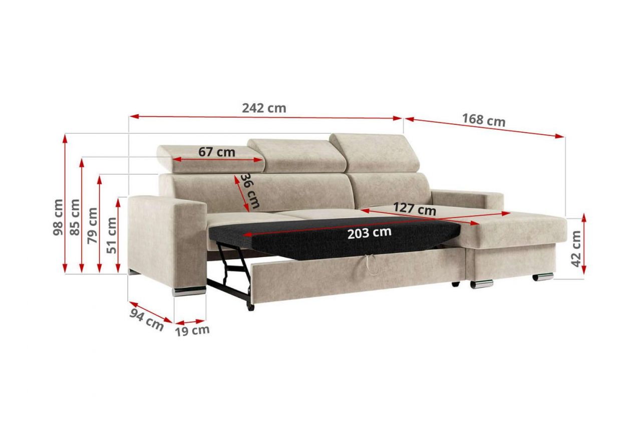 Narożnik FOX L - uniwersalny - beżowy, welwet