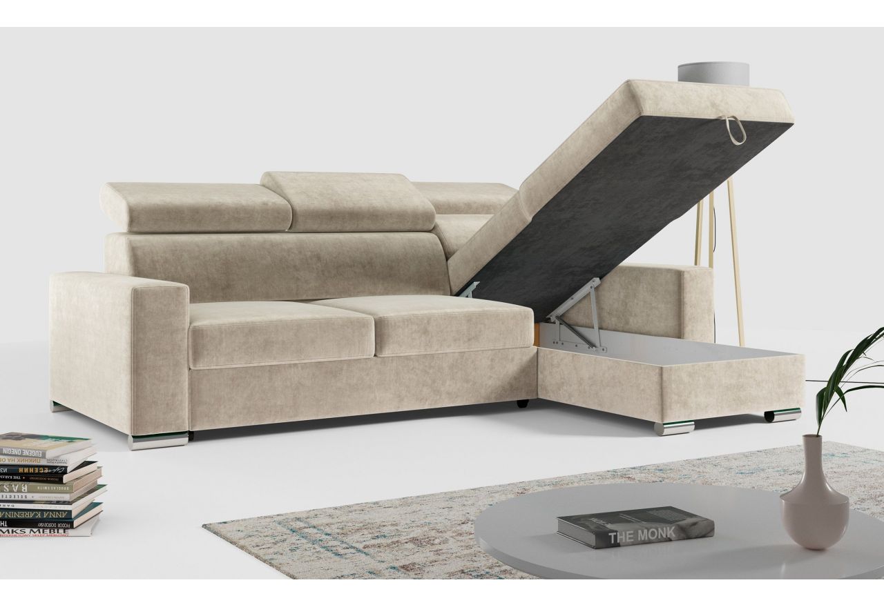 Narożnik FOX L - uniwersalny - beżowy, welwet