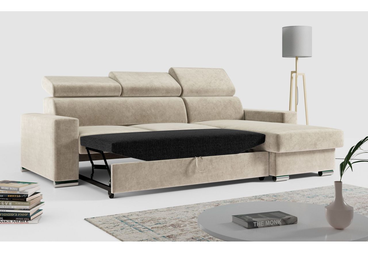 Narożnik FOX L - uniwersalny - beżowy, welwet