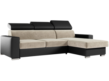 Narożnik FOX L - uniwersalny - beżowy, czarny, welwet, ekoskóra