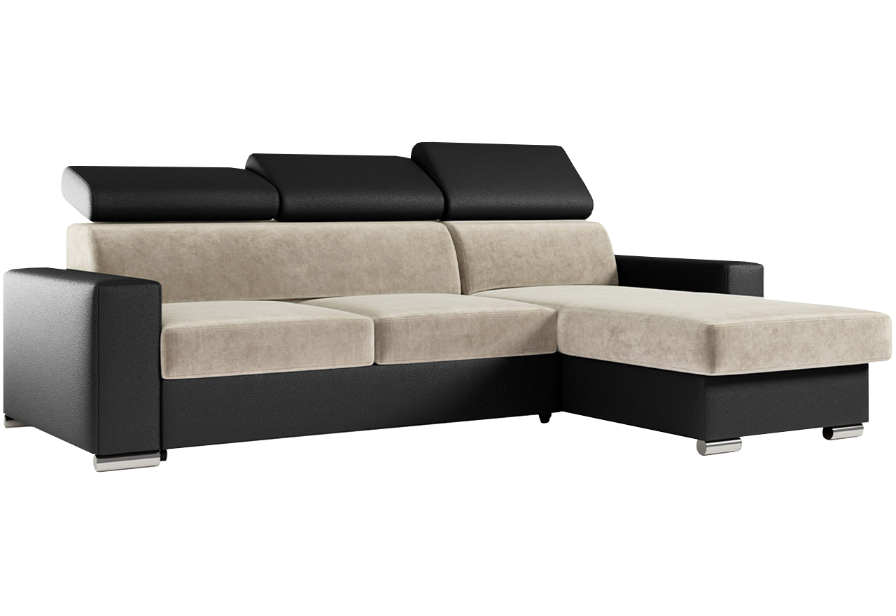 Narożnik FOX L - uniwersalny - beżowy, czarny, welwet, ekoskóra