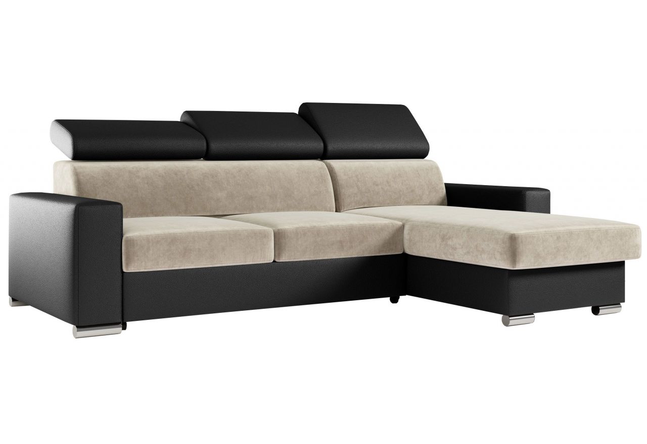 Narożnik FOX L - uniwersalny - beżowy, czarny, welwet, ekoskóra