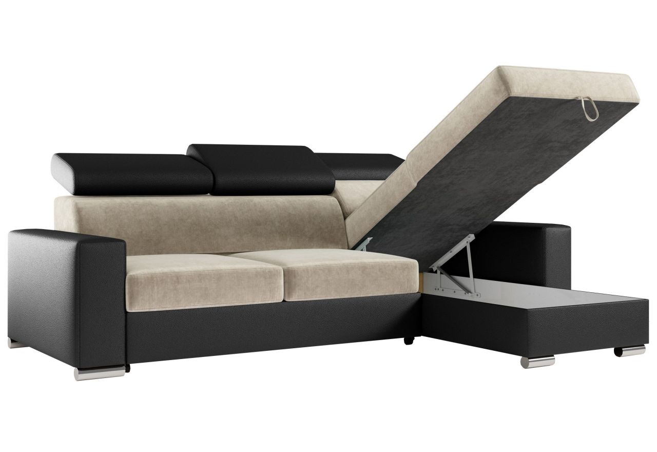 Narożnik FOX L - uniwersalny - beżowy, czarny, welwet, ekoskóra