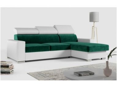 Narożnik FOX L - uniwersalny - ciemnozielony, biały, welwet, ekoskóra