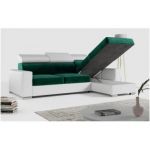 Narożnik FOX L - uniwersalny - ciemnozielony, biały, welwet, ekoskóra