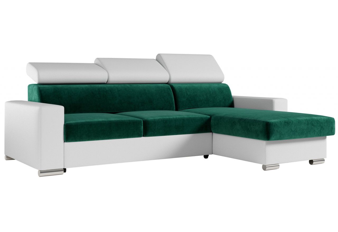 Narożnik FOX L - uniwersalny - ciemnozielony, biały, welwet, ekoskóra