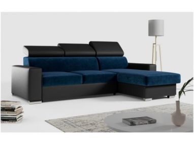 Narożnik FOX L - uniwersalny - ciemnoniebieski, czarny, welwet, ekoskóra