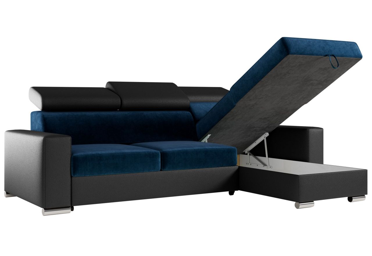 Narożnik FOX L - uniwersalny - ciemnoniebieski, czarny, welwet, ekoskóra