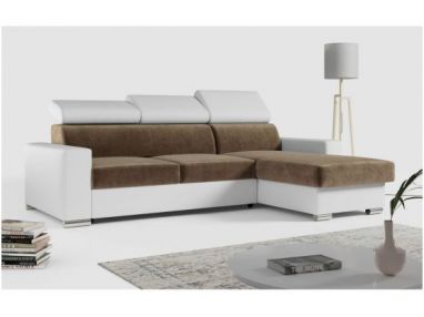 Narożnik FOX L - uniwersalny - brązowy, biały, welwet, ekoskóra