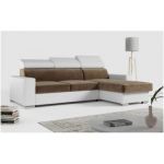 Narożnik FOX L - uniwersalny - brązowy, biały, welwet, ekoskóra