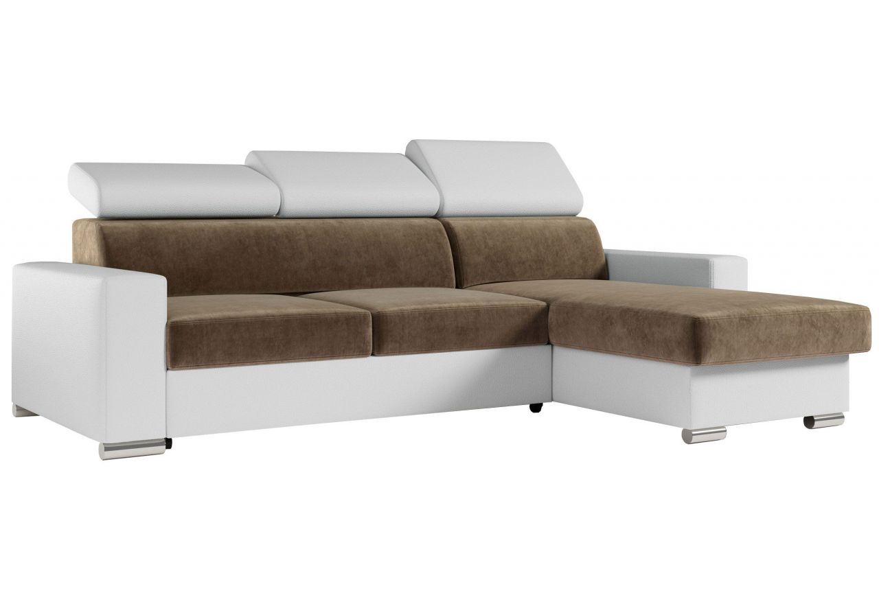 Narożnik FOX L - uniwersalny - brązowy, biały, welwet, ekoskóra