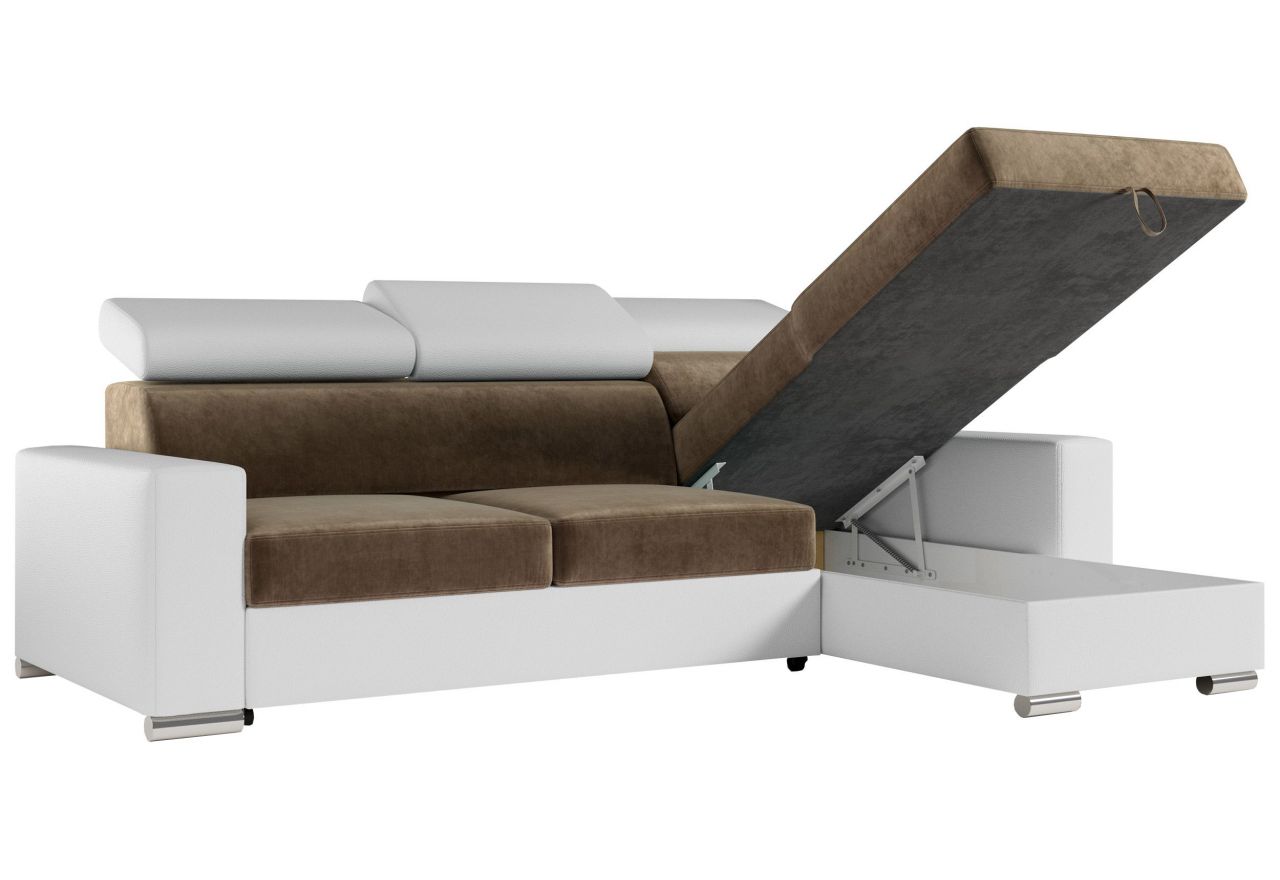 Narożnik FOX L - uniwersalny - brązowy, biały, welwet, ekoskóra