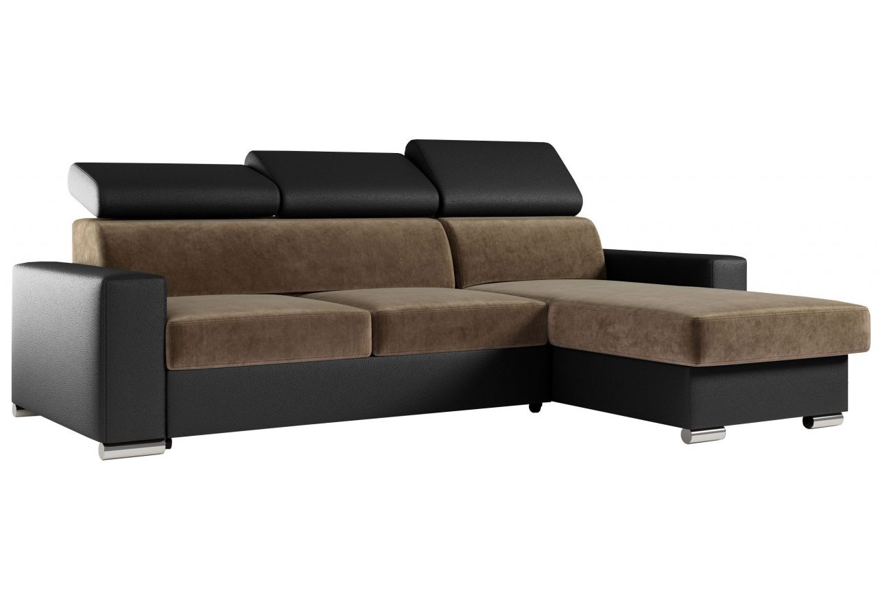 Narożnik FOX L - uniwersalny - brązowy, czarny, welwet, ekoskóra