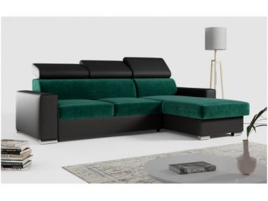 Narożnik FOX L - uniwersalny - ciemnozielony, czarny, welwet, ekoskóra