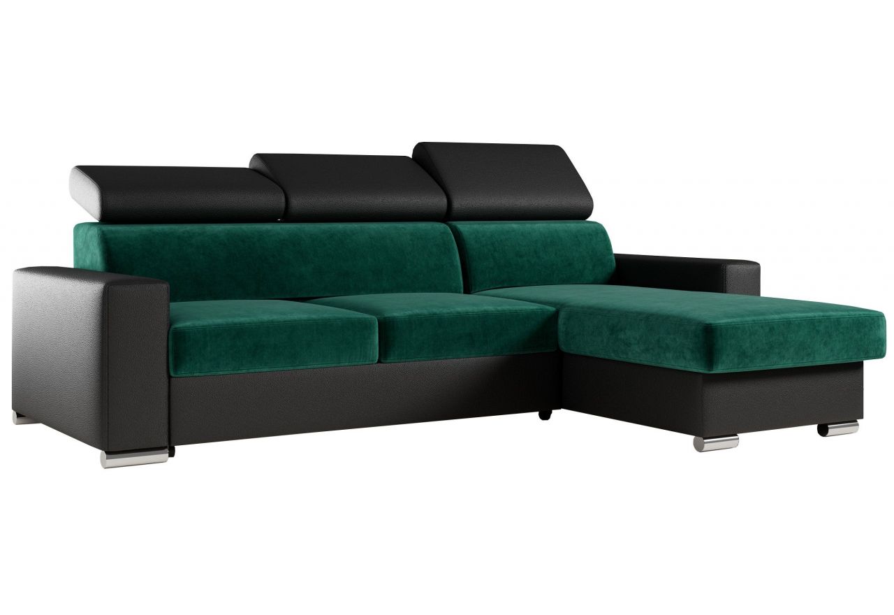 Narożnik FOX L - uniwersalny - ciemnozielony, czarny, welwet, ekoskóra