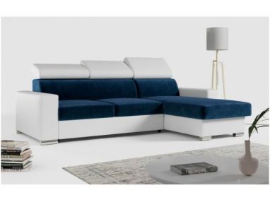 Narożnik FOX L - uniwersalny - ciemnoniebieski, biały, welwet, ekoskóra