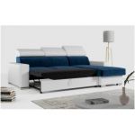 Narożnik FOX L - uniwersalny - ciemnoniebieski, biały, welwet, ekoskóra