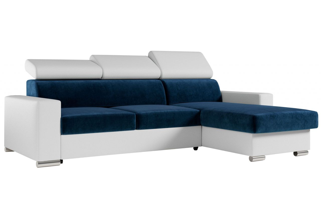 Narożnik FOX L - uniwersalny - ciemnoniebieski, biały, welwet, ekoskóra