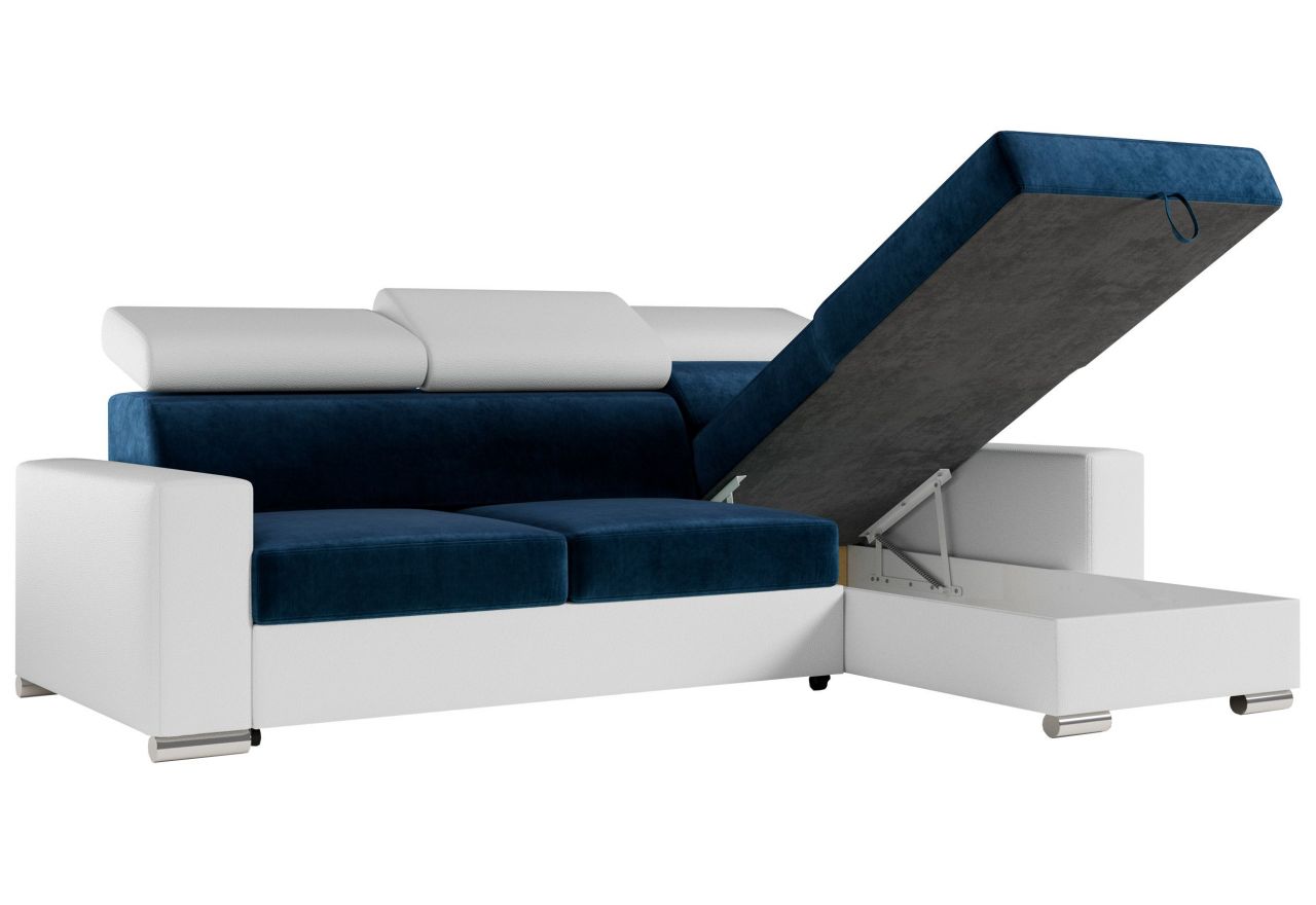 Narożnik FOX L - uniwersalny - ciemnoniebieski, biały, welwet, ekoskóra