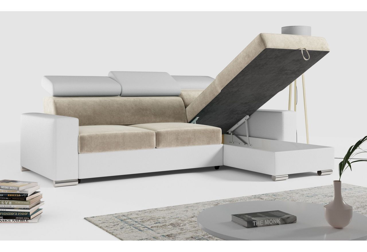 Narożnik FOX L - uniwersalny - beżowy, biały, welwet, ekoskóra